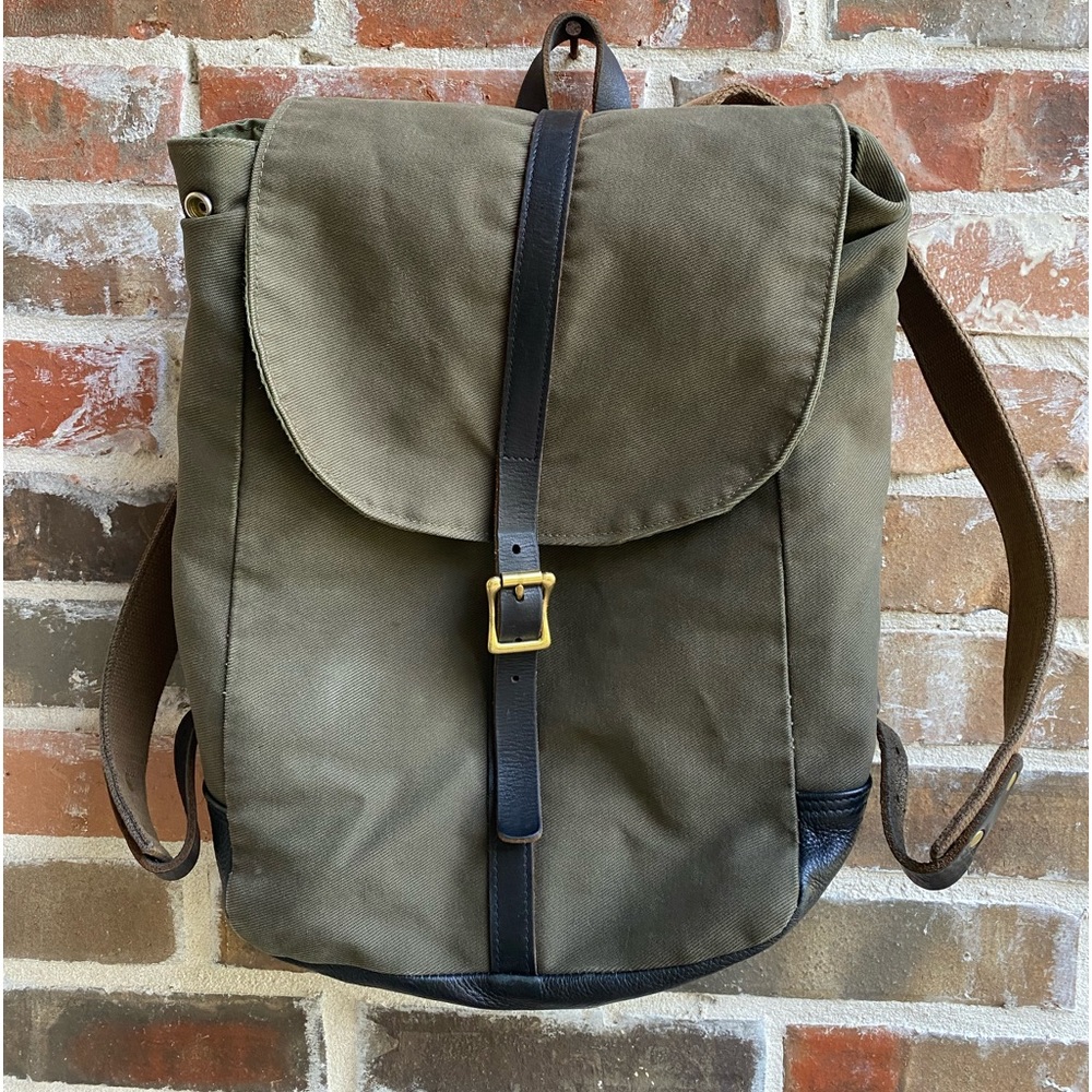 Hither Hill Wells Backpack Olive Green twill and black leather
